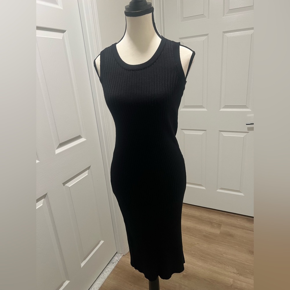 Magaschoni Black Ribbed Midi Dress XS Sleeveless Bodycon Knit NWT Elegant $289